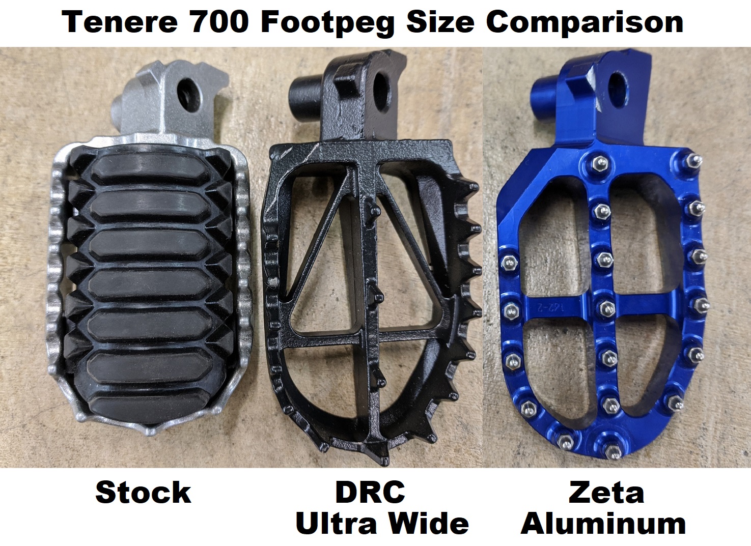 Tenere-700-Stock-Footpegs-vs-DRC-Zeta-Footpegs-Size Tenere-700-Stock-Footpegs-vs-DRC-Zeta-Footpegs-Size
